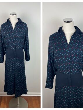 Datiani 80's Geometric Retro Long Sleeve Black Colorful Dress Women Size 4 USA